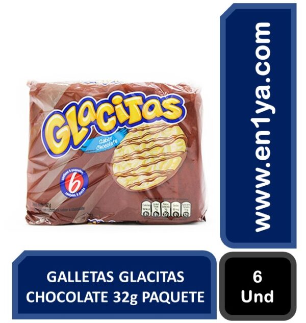 GALLETAS GLACITAS CHOCOLATE 32g PAQUETE X6 UNIDADES