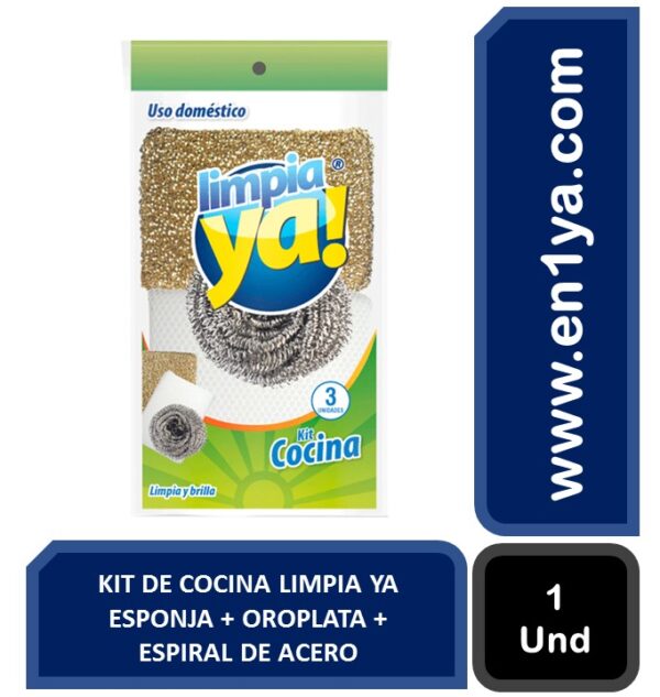 KIT DE COCINA LIMPIA YA ESPONJA + OROPLATA + ESPIRAL DE ACERO X1 UNIDAD