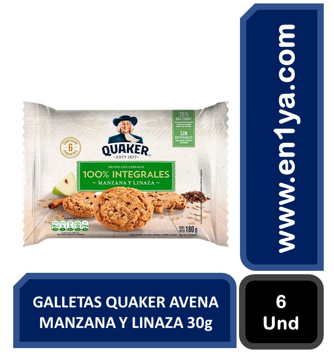 Galletas Quaker Avena Manzana Y Linaza 30g Paquete X6 