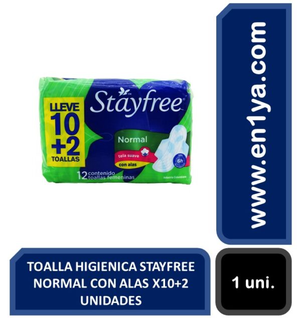 TOALLA HIGIENICA STAYFREE NORMAL CON ALAS X10+2 UNIDADES